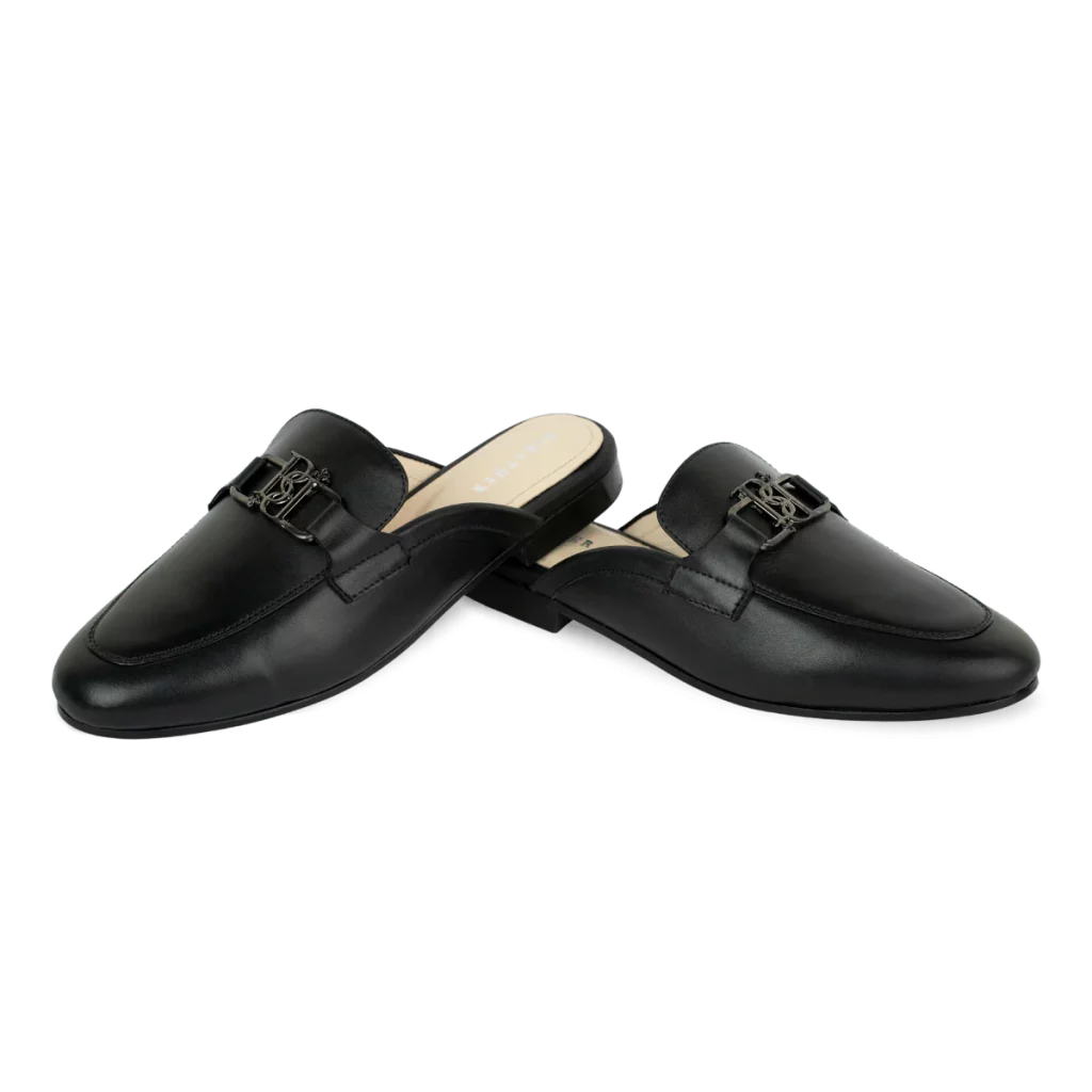 aurora: mules femme cuir noir